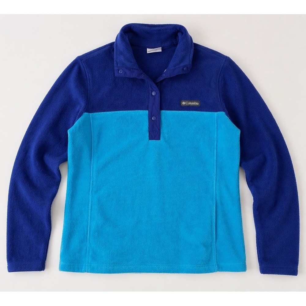 Columbia Benton Springs Fleece Pullover Blue Colorblock Snap Neck Large AL1302